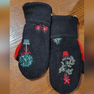 Black Mittens with Festive Embroidery
